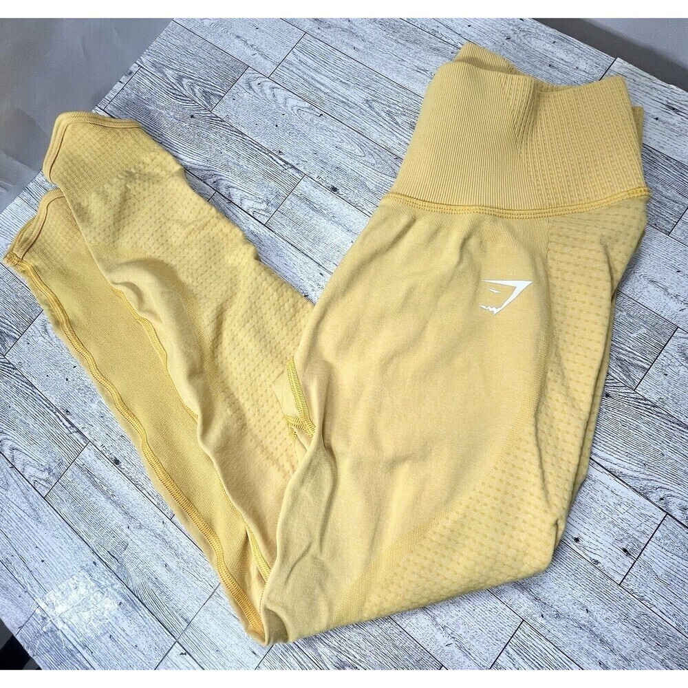 Gymshark Women's Leggings L Yellow Whitney Simmons High Rise Pocket Ruched Back